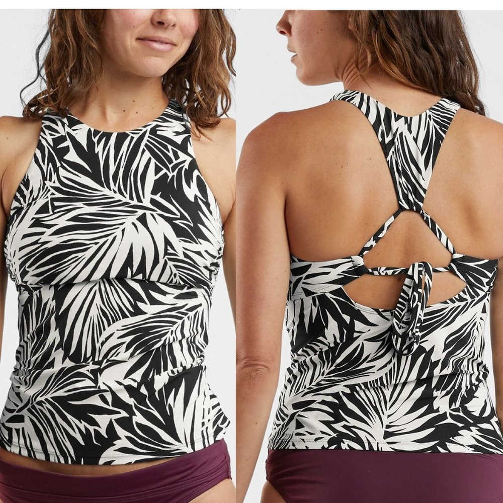 Title Nine Palm Leaves Racerback Tankini Black & White Size XS